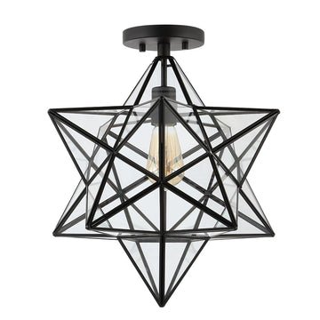 Ava 14.5" Farmhouse Bohemian Iron/Glass LED Semi Flush Mount - JONATHAN Y